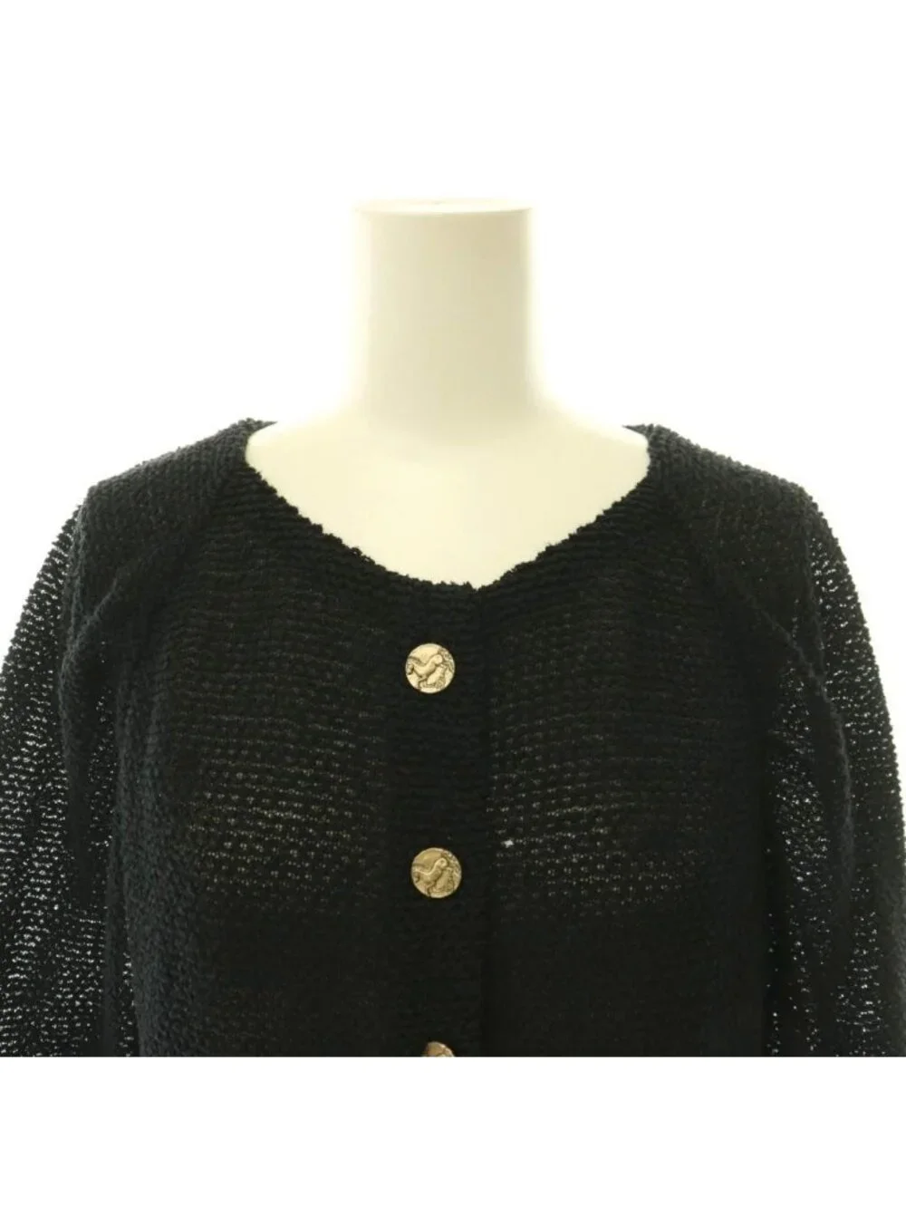 Chanel 18c Hose Button Tweed Cardigan 3/4 Sleeve 38 Black